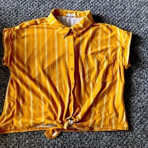 Yellow tie button up crop top